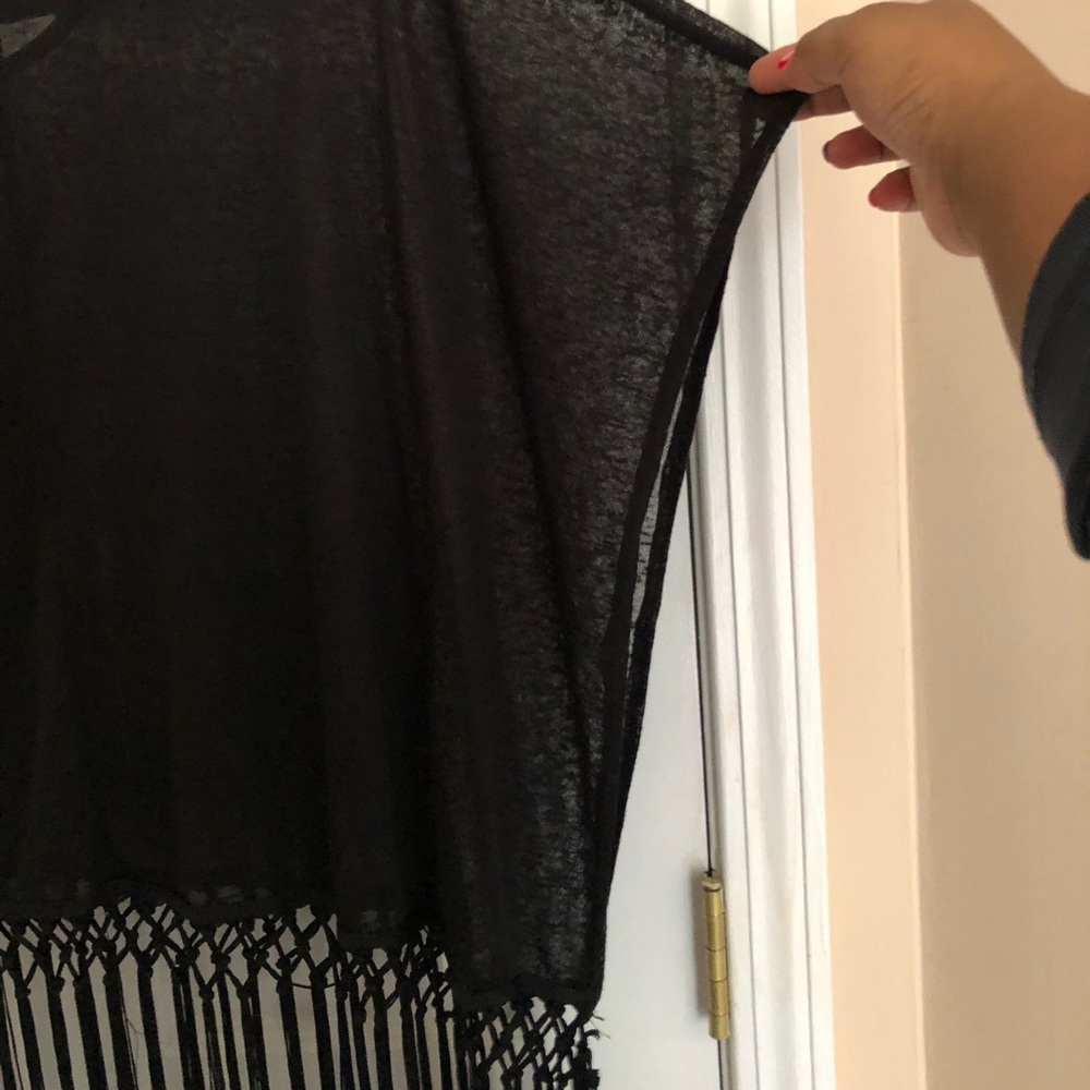 SEE YOU MONDAY Black Poncho Fringe Top - Picture 4 of 5